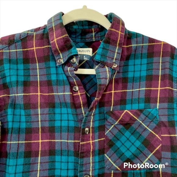 ✨ Teal Burgundy Button Down Plaid Flannel Shirt - Picture 4 of 10